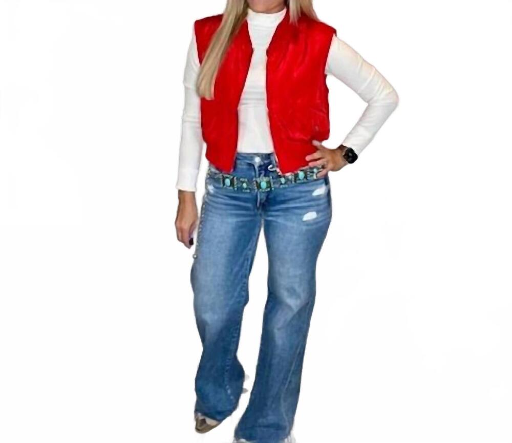 NEW TIMING sleeveless zip up bomber vest in red